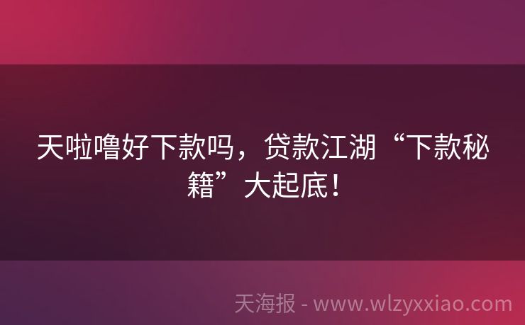 天啦噜好下款吗，贷款江湖“下款秘籍”大起底！