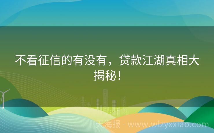 不看征信的有没有，贷款江湖真相大揭秘！
