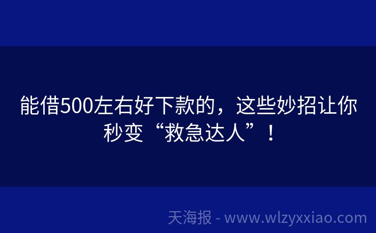 能借500左右好下款的，这些妙招让你秒变“救急达人”！