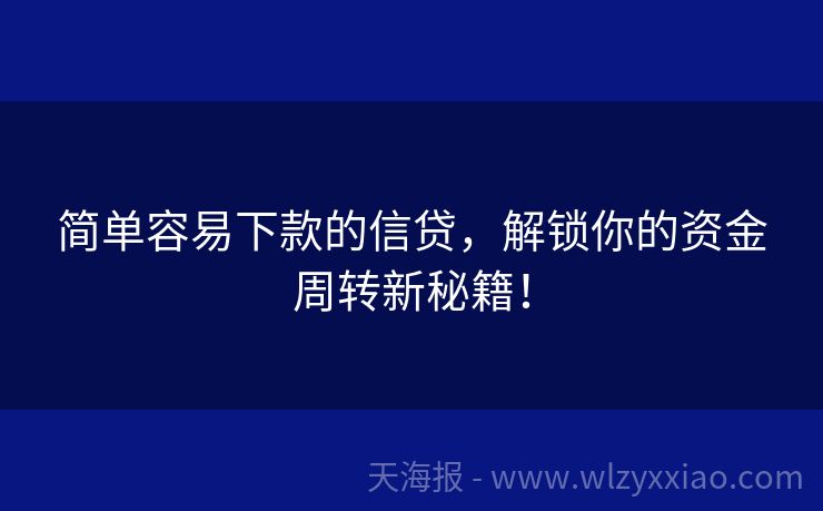 简单容易下款的信贷，解锁你的资金周转新秘籍！