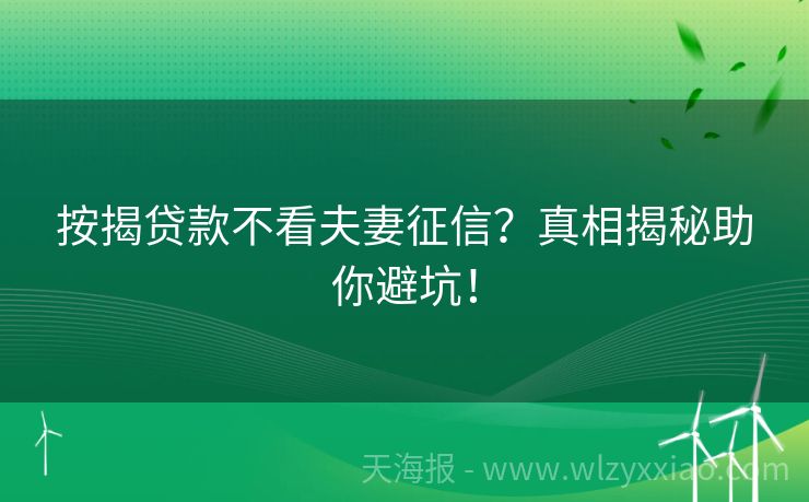 按揭贷款不看夫妻征信？真相揭秘助你避坑！