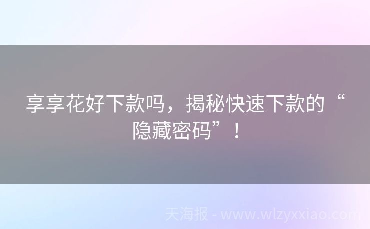 享享花好下款吗，揭秘快速下款的“隐藏密码”！