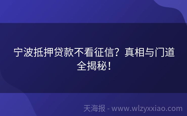 宁波抵押贷款不看征信？真相与门道全揭秘！