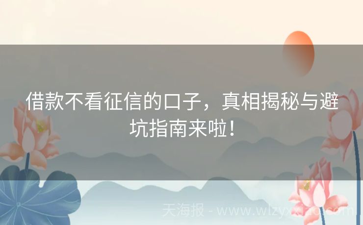 借款不看征信的口子，真相揭秘与避坑指南来啦！