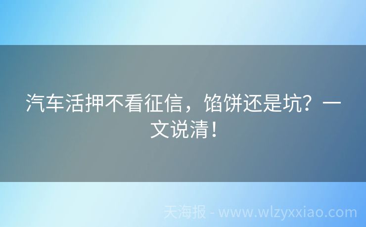 汽车活押不看征信，馅饼还是坑？一文说清！