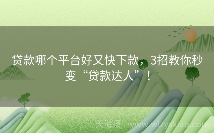 贷款哪个平台好又快下款，3招教你秒变“贷款达人”！