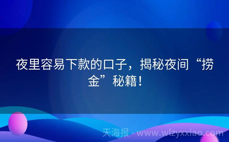 夜里容易下款的口子，揭秘夜间“捞金”秘籍！