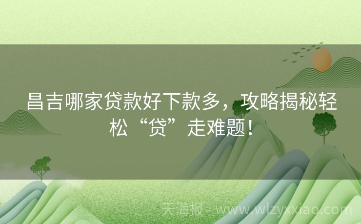 昌吉哪家贷款好下款多，攻略揭秘轻松“贷”走难题！