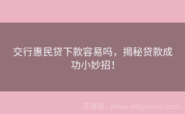 交行惠民贷下款容易吗，揭秘贷款成功小妙招！