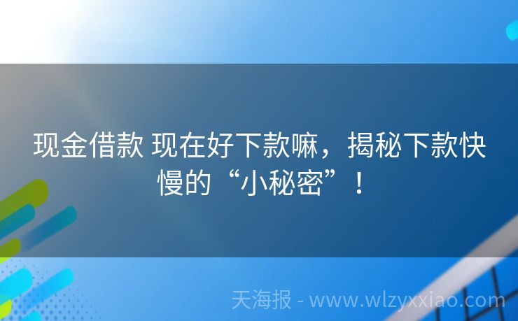 现金借款 现在好下款嘛，揭秘下款快慢的“小秘密”！
