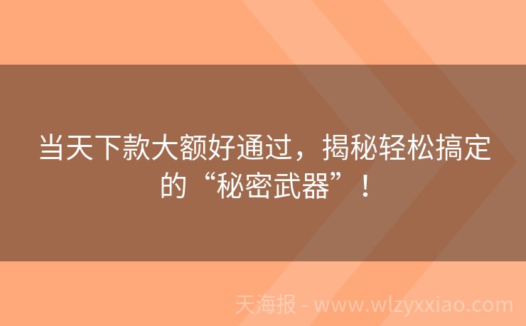 当天下款大额好通过，揭秘轻松搞定的“秘密武器”！