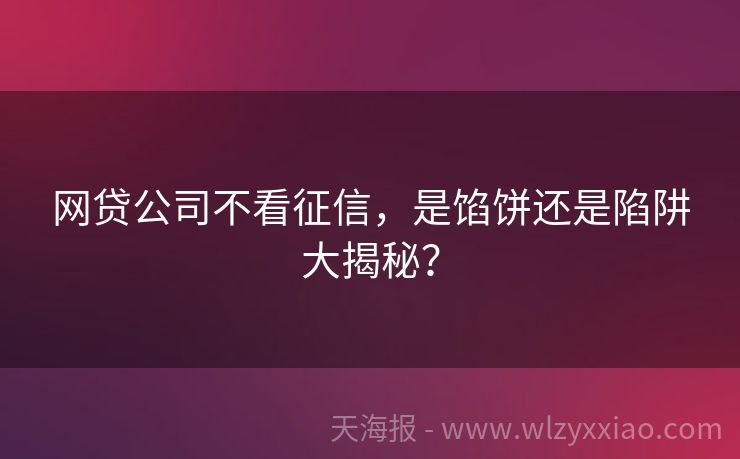 网贷公司不看征信，是馅饼还是陷阱大揭秘？