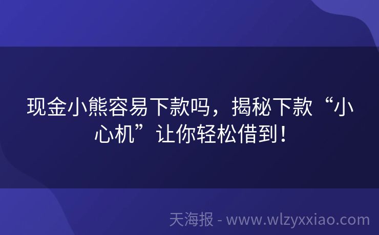 现金小熊容易下款吗，揭秘下款“小心机”让你轻松借到！