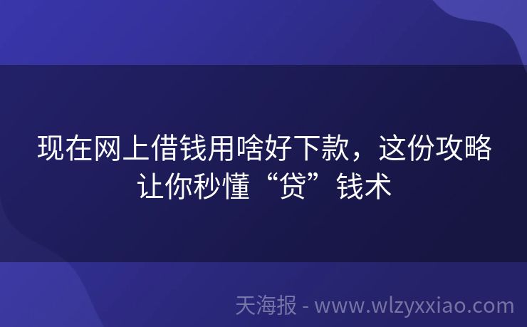 现在网上借钱用啥好下款，这份攻略让你秒懂“贷”钱术