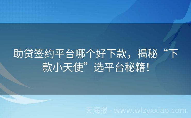 助贷签约平台哪个好下款，揭秘“下款小天使”选平台秘籍！