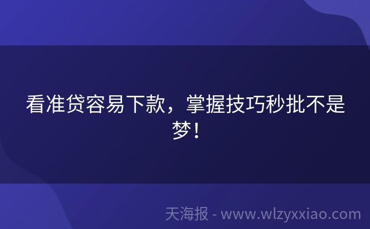 看准贷容易下款，掌握技巧秒批不是梦！