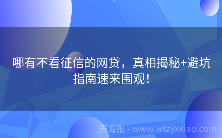 哪有不看征信的网贷，真相揭秘+避坑指南速来围观！