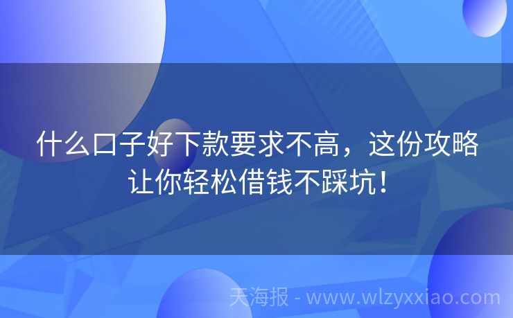 什么口子好下款要求不高，这份攻略让你轻松借钱不踩坑！