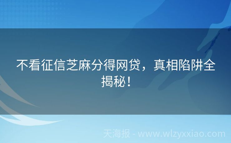 不看征信芝麻分得网贷，真相陷阱全揭秘！