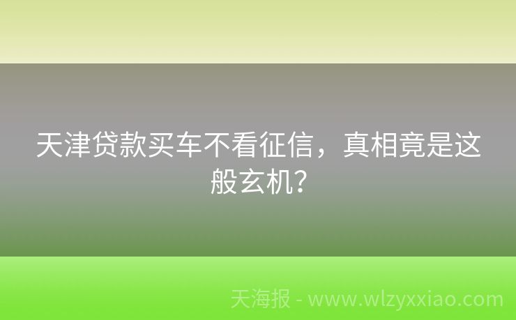 天津贷款买车不看征信，真相竟是这般玄机？