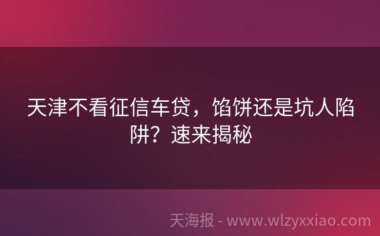 天津不看征信车贷，馅饼还是坑人陷阱？速来揭秘