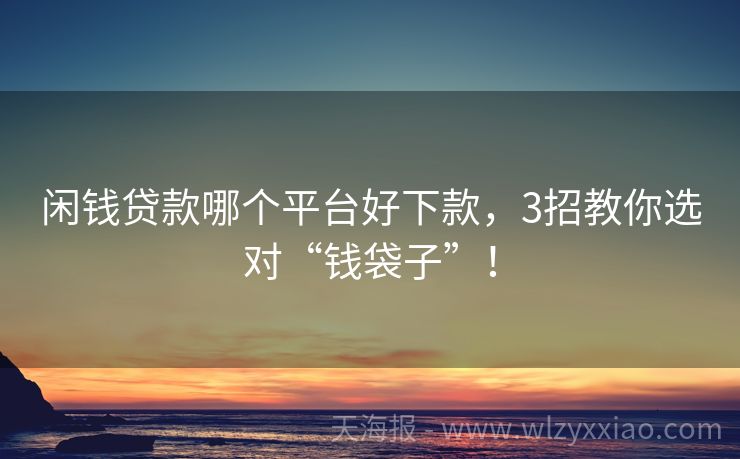闲钱贷款哪个平台好下款，3招教你选对“钱袋子”！