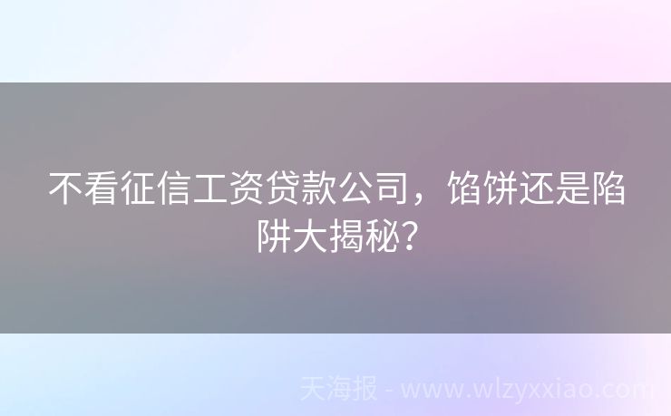 不看征信工资贷款公司，馅饼还是陷阱大揭秘？