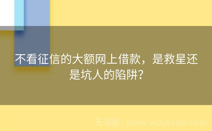不看征信的大额网上借款，是救星还是坑人的陷阱？