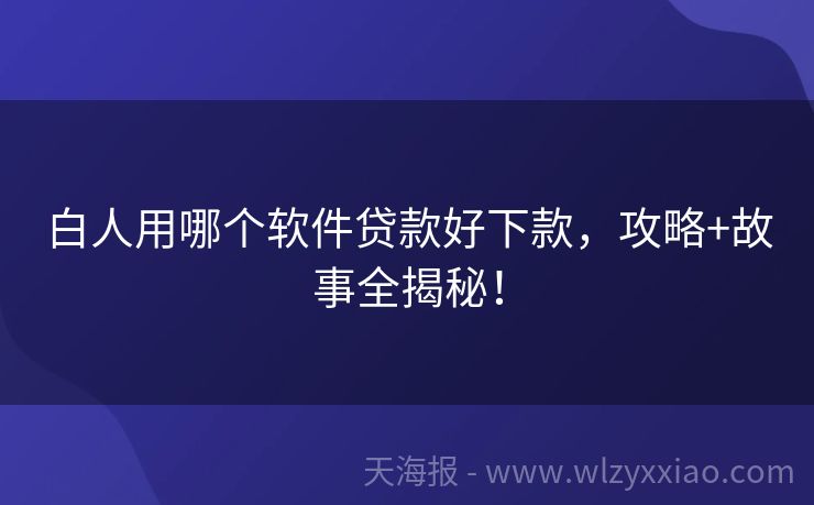 白人用哪个软件贷款好下款，攻略+故事全揭秘！