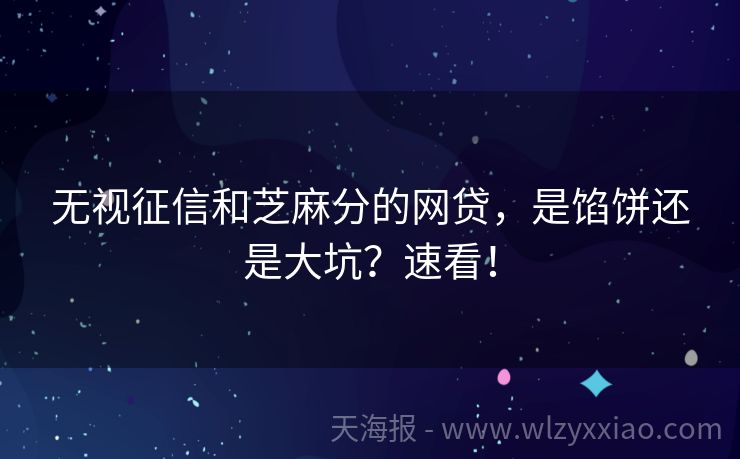 无视征信和芝麻分的网贷，是馅饼还是大坑？速看！