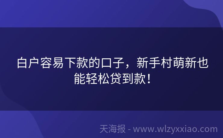 白户容易下款的口子，新手村萌新也能轻松贷到款！