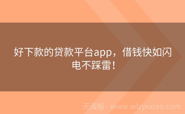 好下款的贷款平台app，借钱快如闪电不踩雷！