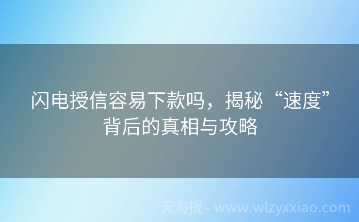 闪电授信容易下款吗，揭秘“速度”背后的真相与攻略
