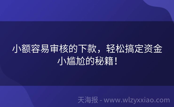小额容易审核的下款，轻松搞定资金小尴尬的秘籍！