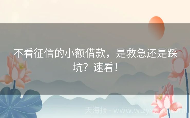 不看征信的小额借款，是救急还是踩坑？速看！