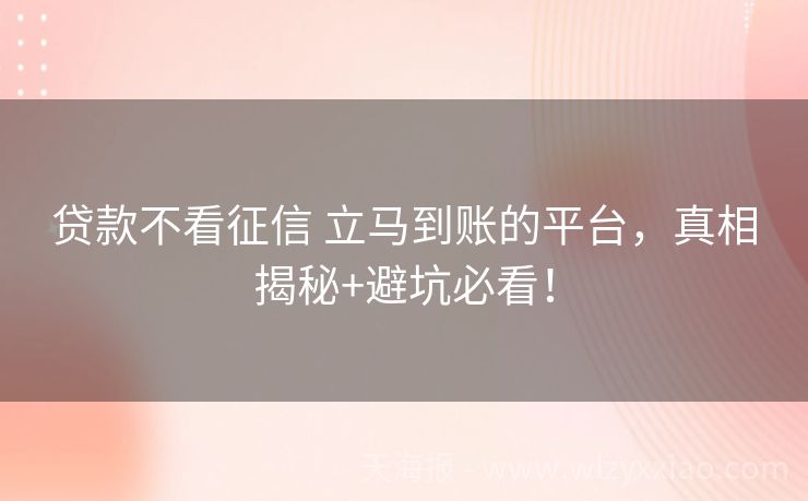 贷款不看征信 立马到账的平台，真相揭秘+避坑必看！