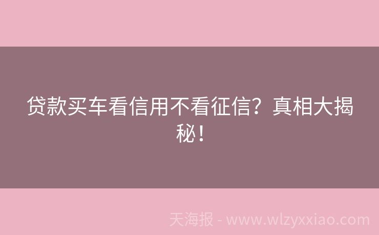 贷款买车看信用不看征信？真相大揭秘！
