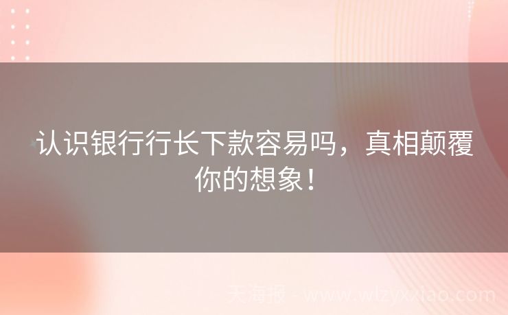 认识银行行长下款容易吗，真相颠覆你的想象！