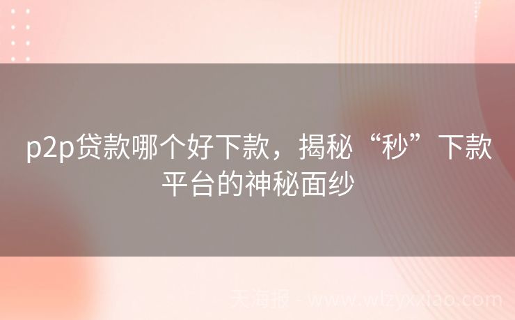 p2p贷款哪个好下款，揭秘“秒”下款平台的神秘面纱