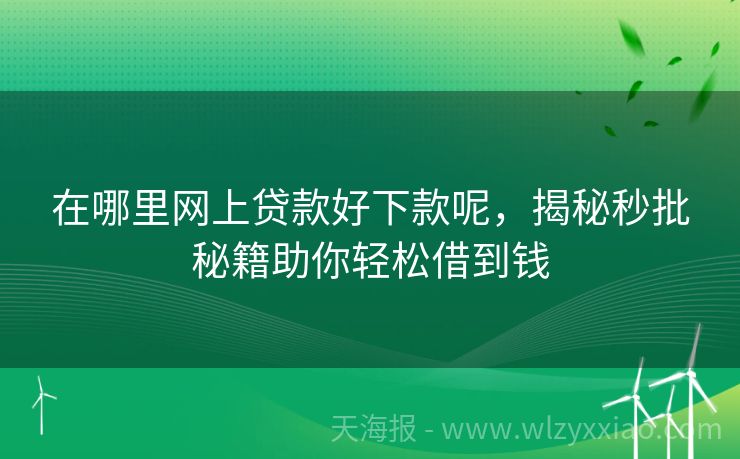 在哪里网上贷款好下款呢，揭秘秒批秘籍助你轻松借到钱
