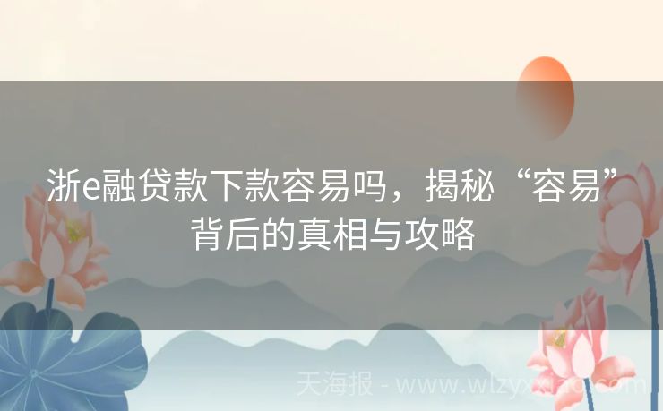 浙e融贷款下款容易吗，揭秘“容易”背后的真相与攻略